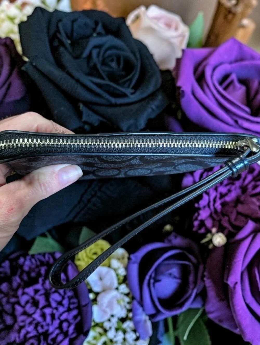 Coach Black Signature Zip Wristlet